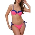 thumbnail image 1 of DARING DIVA Women's Contrast Color Ribbed Bikini Sets Large Rose Red-Blue, 1 of 6