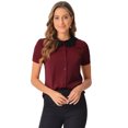 thumbnail image 1 of DARING DIVA Women's Contrast Peter Pan Collar Blouse Shirt L Wine Red, 1 of 6