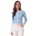thumbnail image 1 of DARING DIVA Women's Contrast Ribbed Knit Shirt Button Decor Crop Sweater S Sky Blue, 1 of 6