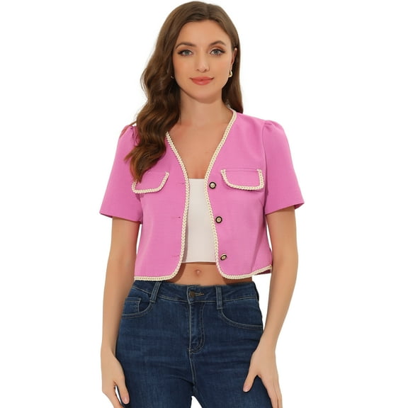 DARING DIVA Women's Contrast Trim Jacket Single Breasted Blazer M Pink