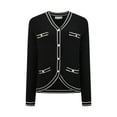thumbnail image 1 of DARING DIVA Women's Contrast Trim Knit Ribbed Cardigan Sweater S Black, 1 of 7