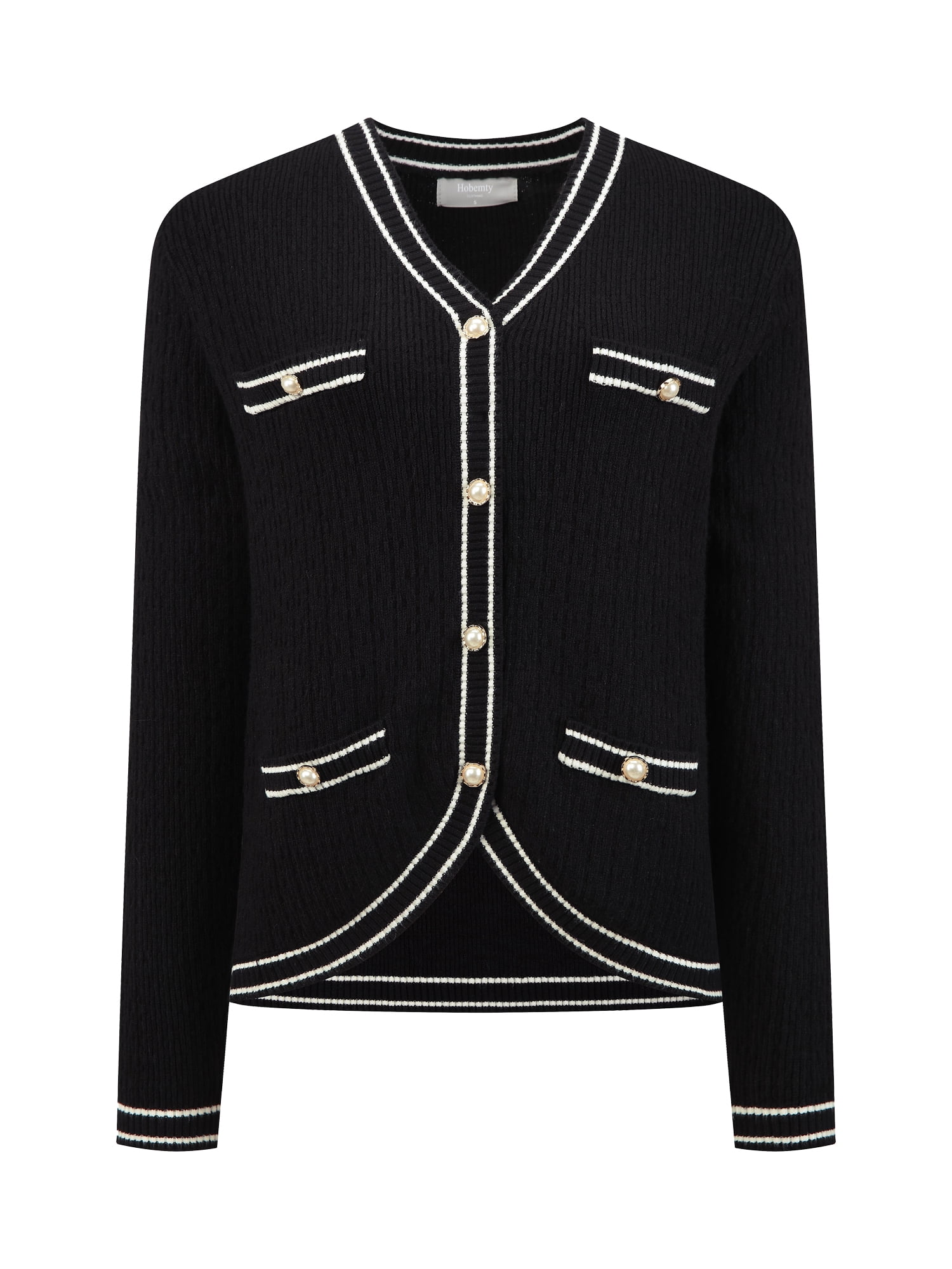 DARING DIVA Women's Contrast Trim Knit Ribbed Cardigan Sweater XL Black