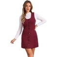 thumbnail image 1 of DARING DIVA Women's Corduroy Button Down Pinafore Overall Dress XS Burgundy, 1 of 6