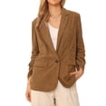 thumbnail image 1 of DARING DIVA Women's Corduroy Ruched Sleeve Lapel Pockets Blazer Jacket XS Brown, 1 of 6