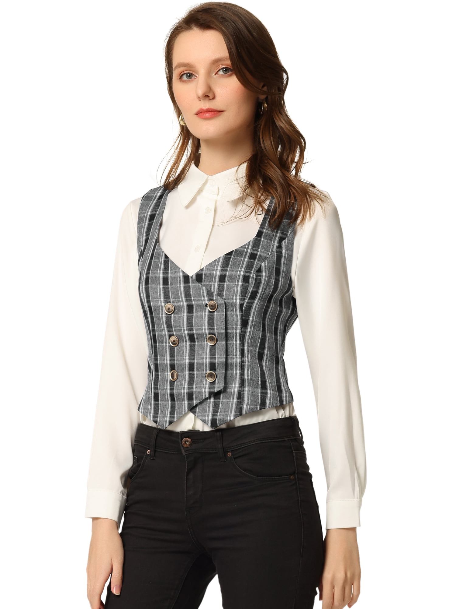 DARING DIVA Women's Costume Plaid Versatile Racerback Suit Vests M Black