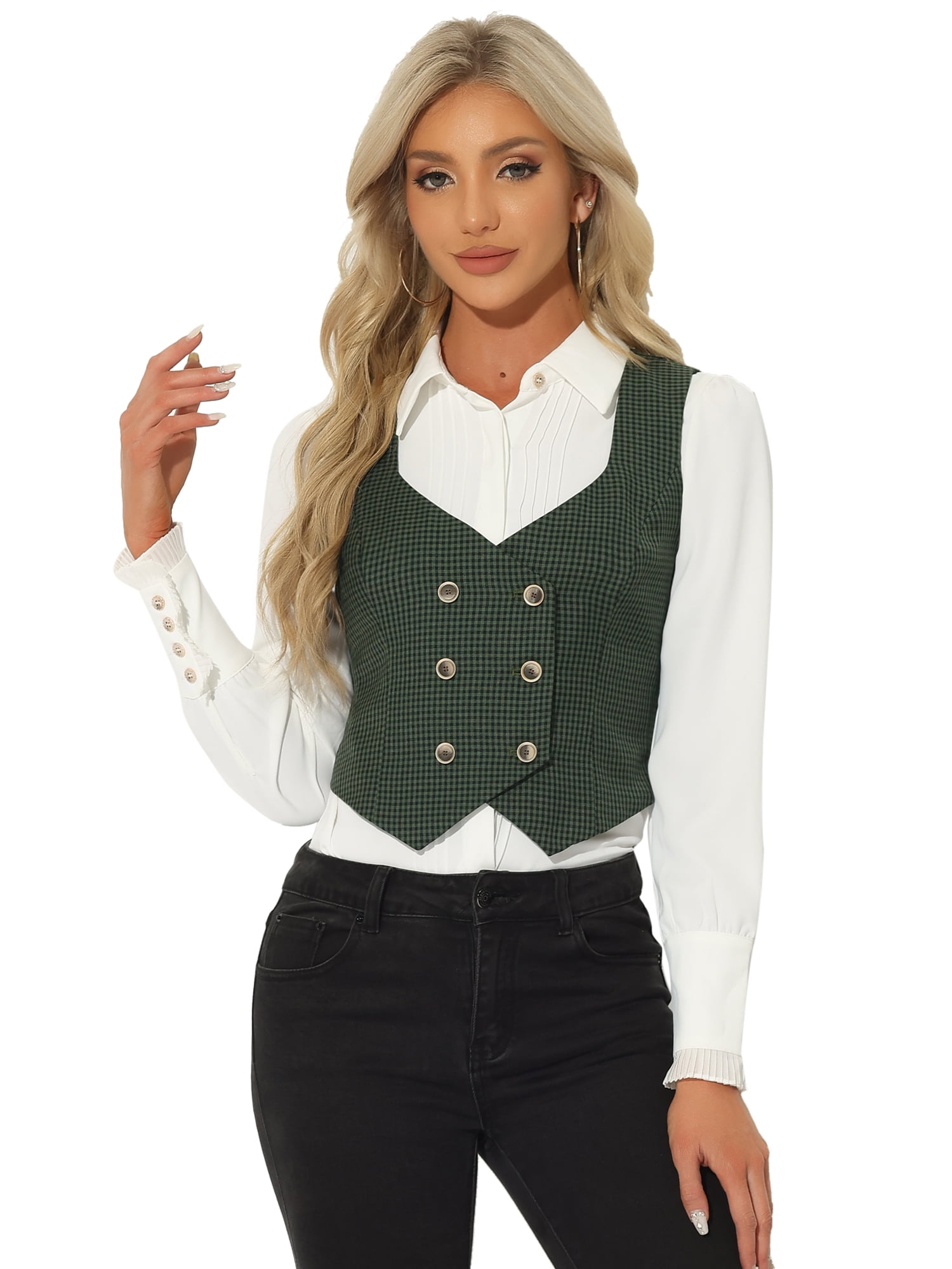 DARING DIVA Women's Costume Plaid Versatile Racerback Suit Vests M Green