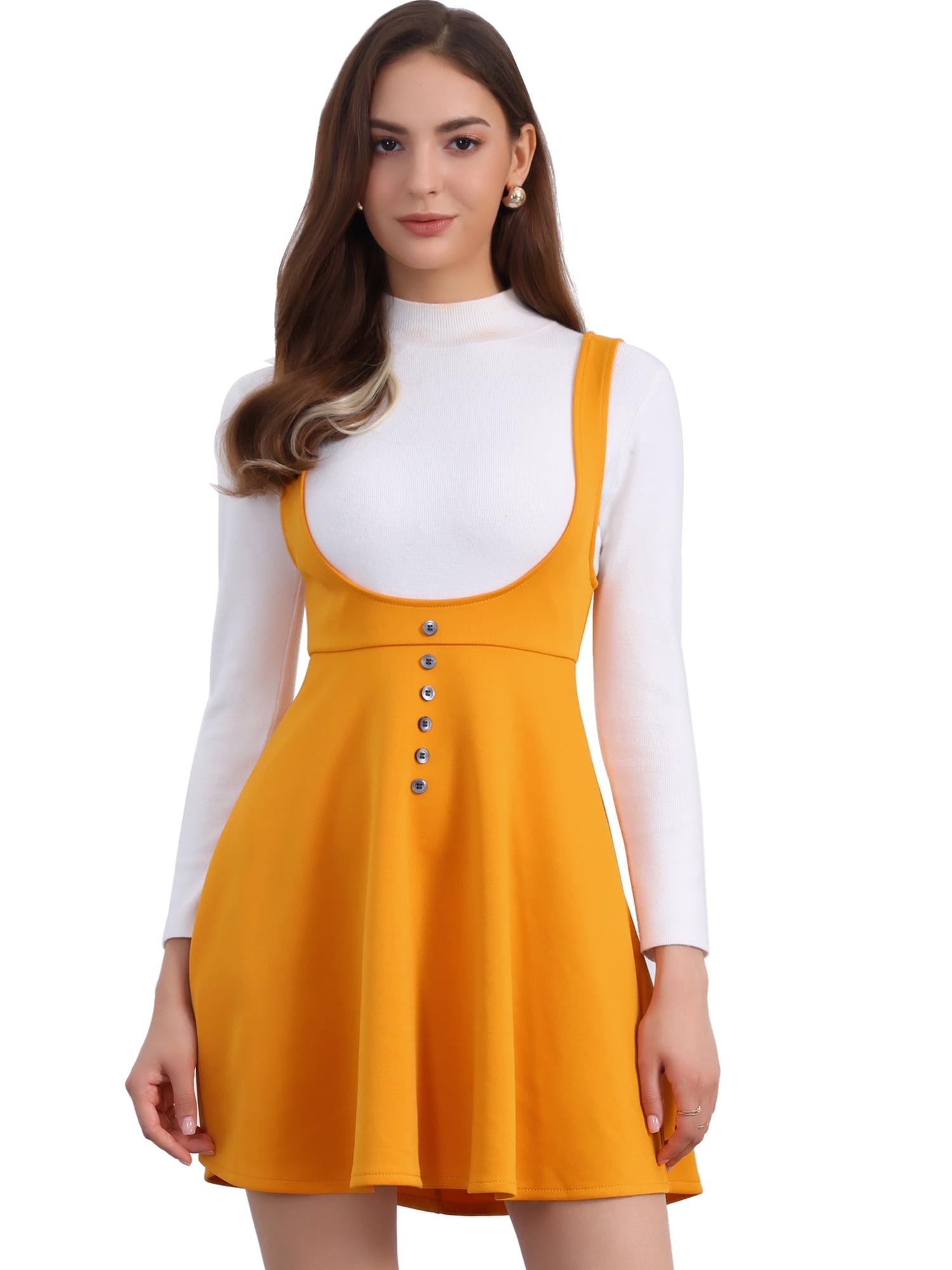 DARING DIVA Women's Cottagecore Dress Spaghetti Strap Pinafore Dress L Orange