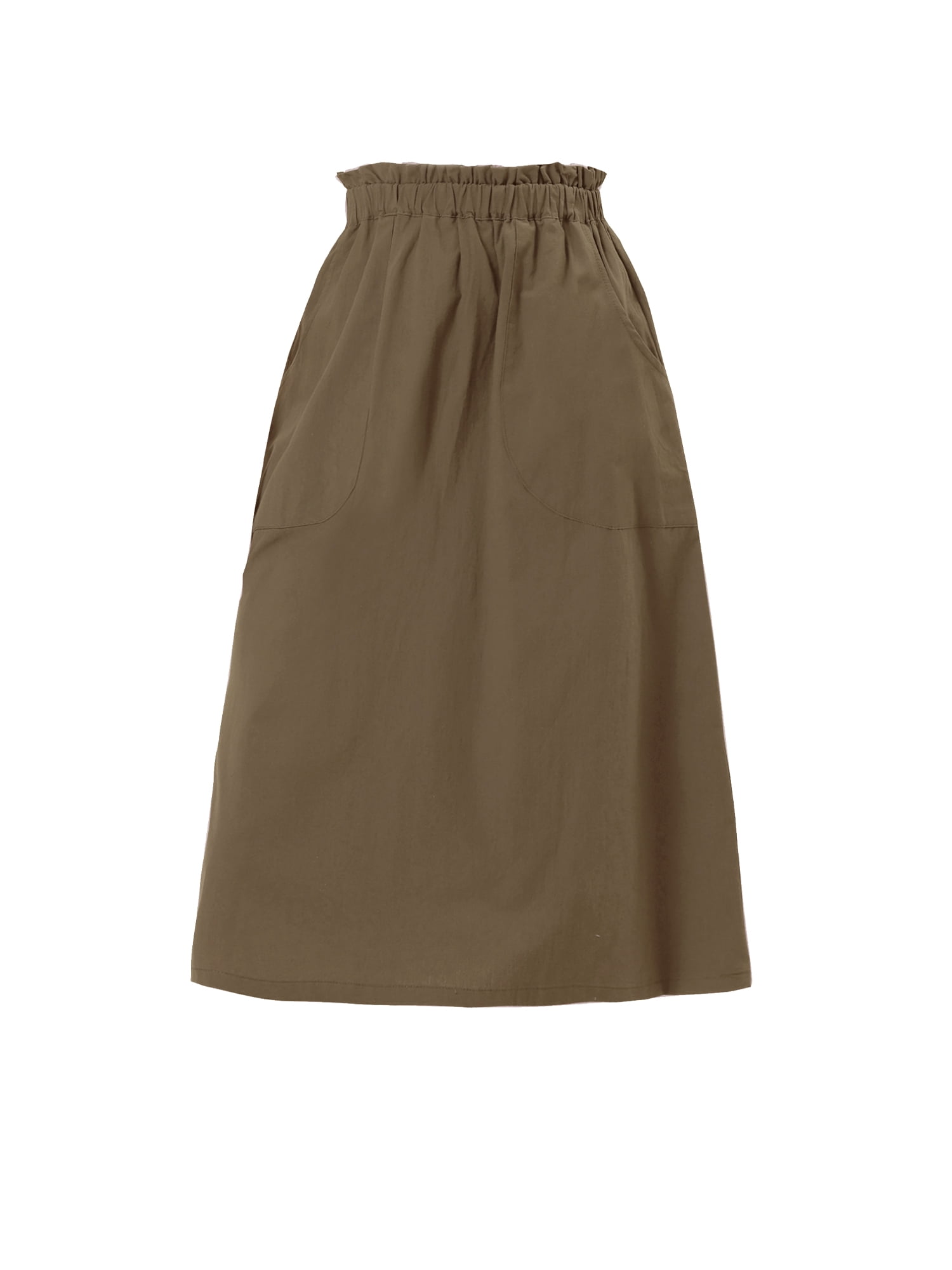 DARING DIVA Women's Cotton A-Line Elastic Waist Peasant Skirts with Pockets M Dark Brown