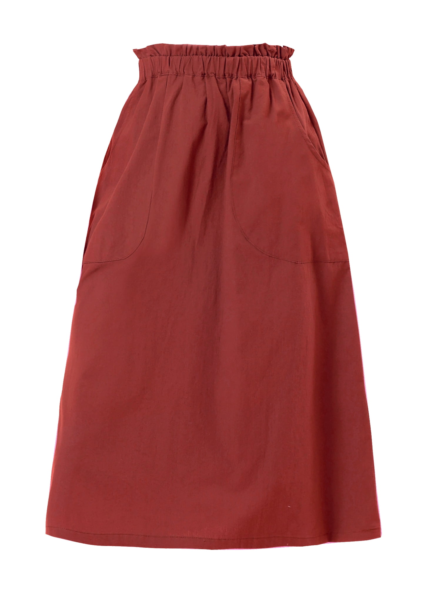 DARING DIVA Women's Cotton A-Line Elastic Waist Peasant Skirts with Pockets XS Dark Red