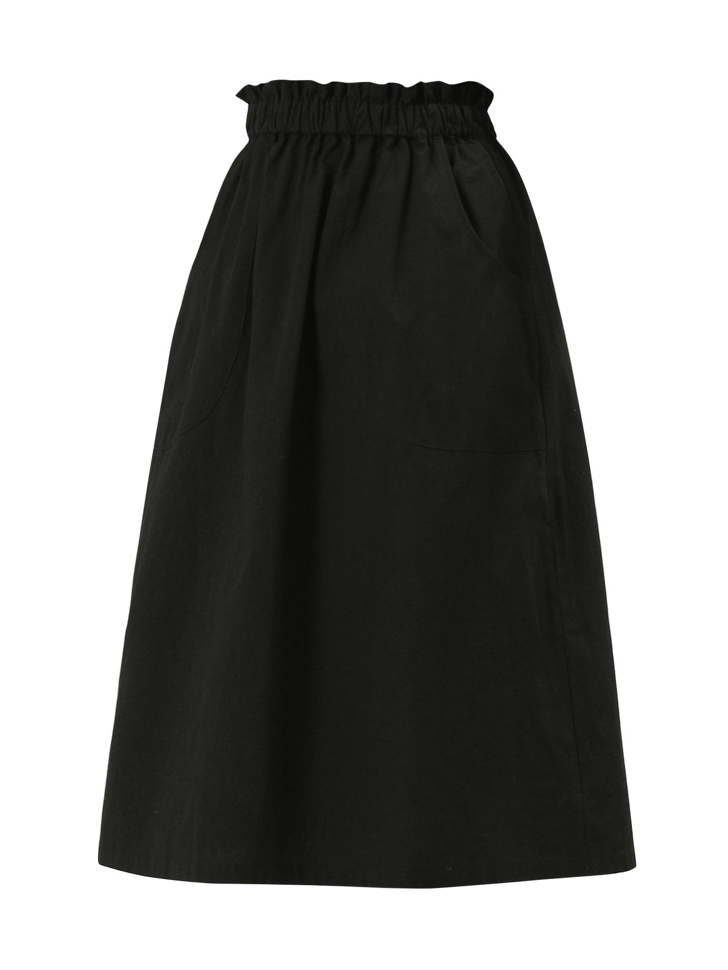DARING DIVA Women's Cotton A-Line Midi Skirt with Pockets 2XL Black