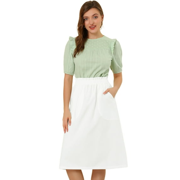 DARING DIVA Women's Cotton A-Line Midi Skirt with Pockets 3XL White