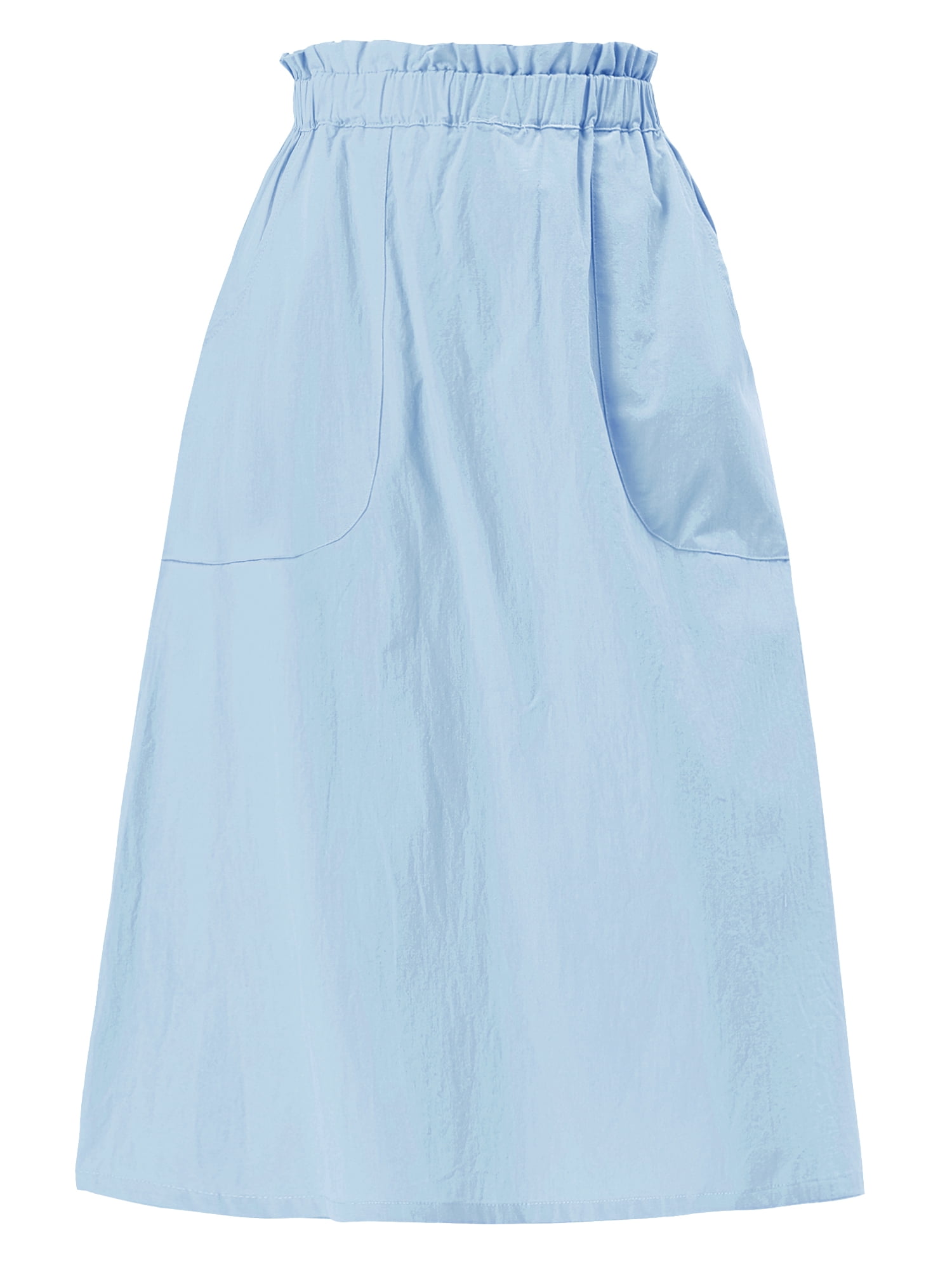 DARING DIVA Women's Cotton A-Line Midi Skirt with Pockets L Light Blue