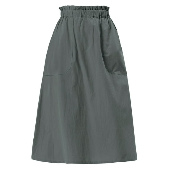 DARING DIVA Women's Cotton A-Line Midi Skirt with Pockets S Dark Gray