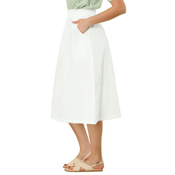 DARING DIVA Women's Cotton A-Line Midi Skirt with Pockets S White