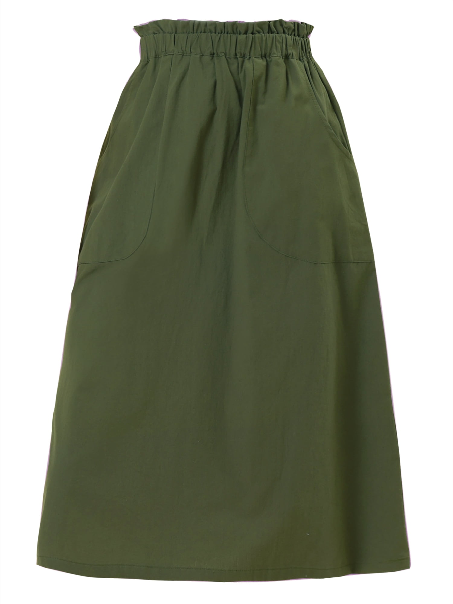 DARING DIVA Women's Cotton A-Line Midi Skirt with Pockets XS Army Green