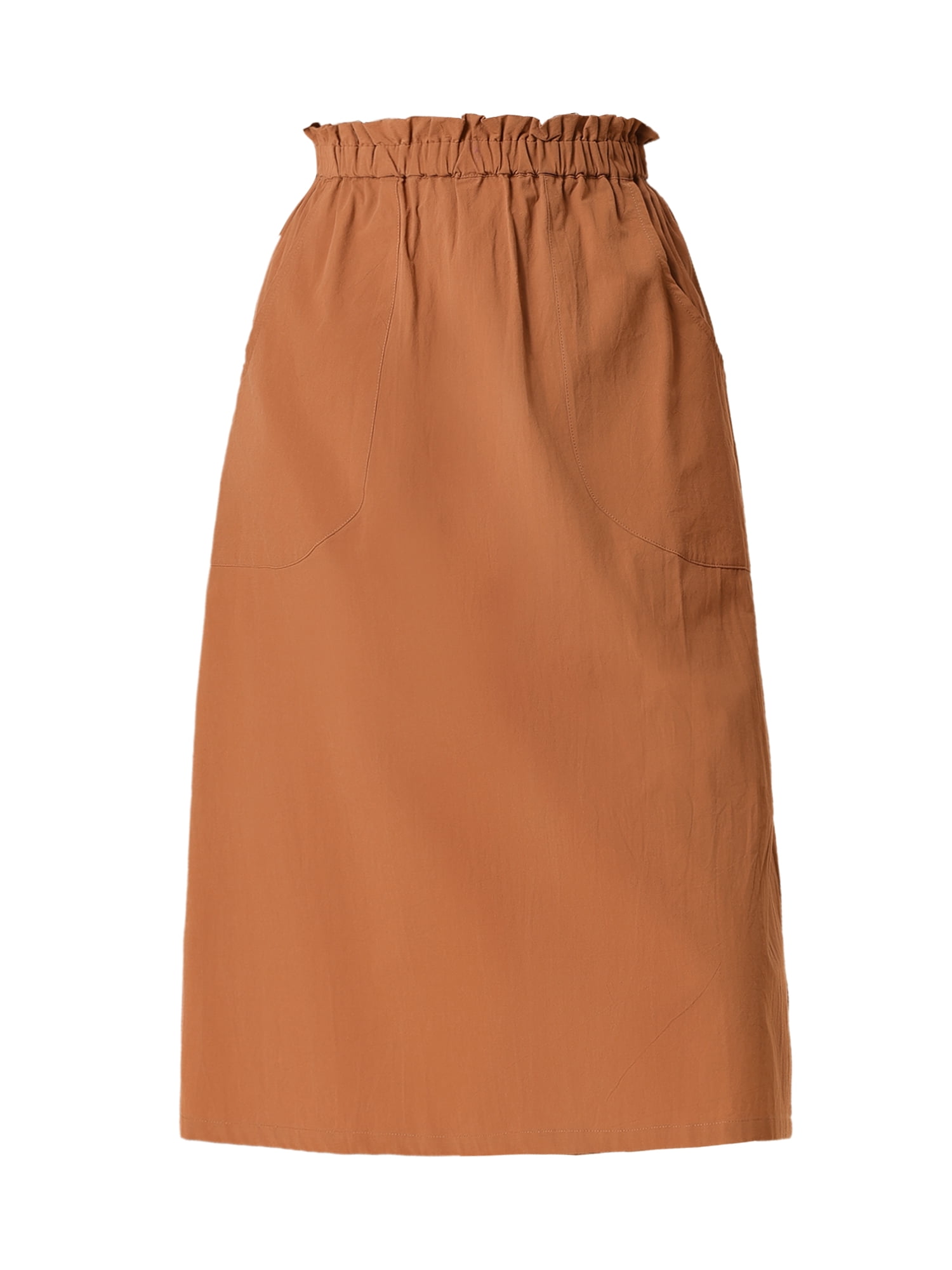 DARING DIVA Women's Cotton A-Line Midi Skirt with Pockets XS Brown