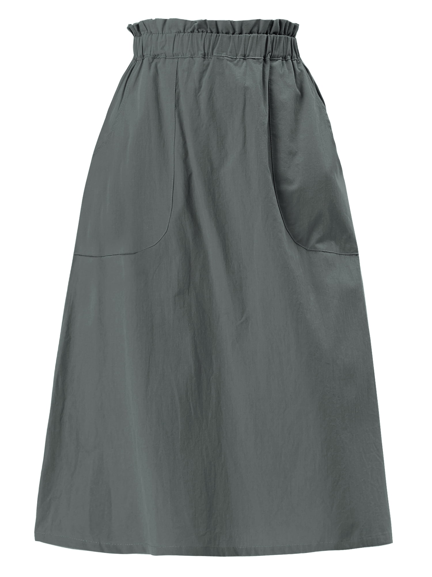 DARING DIVA Women's Cotton A-Line Midi Skirt with Pockets XS Dark Gray