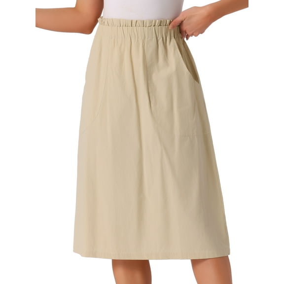 DARING DIVA Women's Cotton A-Line Midi Skirt with Pockets XS Khaki