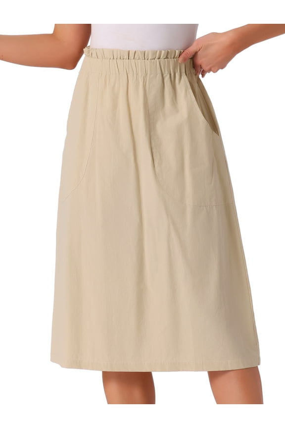 Women's Cotton A-Line Midi Skirt with Pockets XS Khaki
