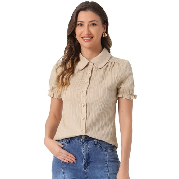 DARING DIVA Women's Cotton Frilled Peter Pan Collar Blouse L Khaki