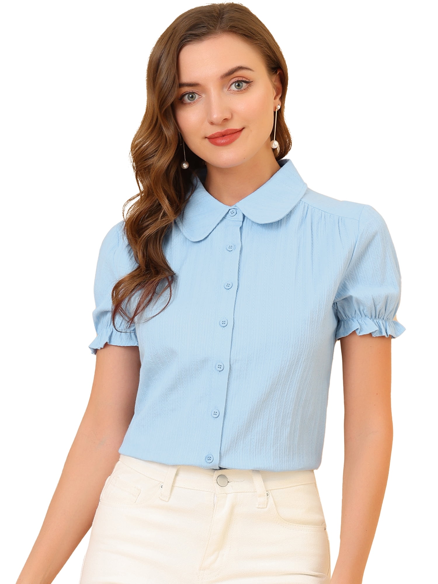 Marseille Blouse with Peter Pan Collar by Luella - Blue/White, Neon Orange/Pink