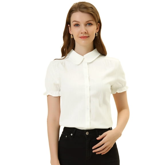 DARING DIVA Women's Cotton Frilled Peter Pan Collar Blouse M White
