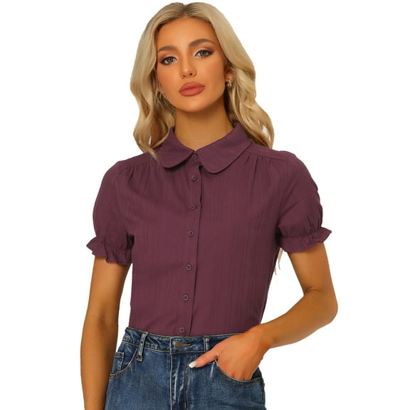 DARING DIVA Women's Cotton Frilled Peter Pan Collar Blouse S Purple