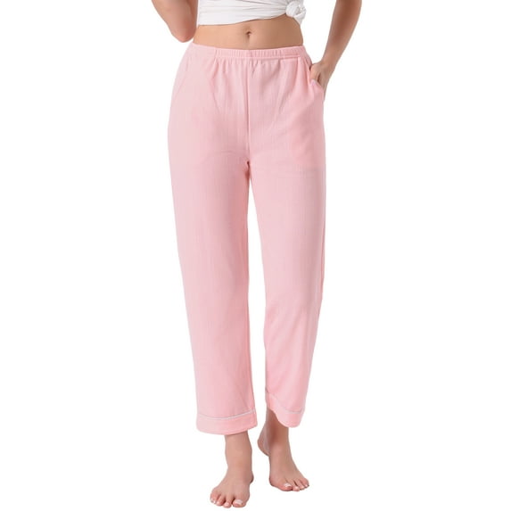 DARING DIVA Women's Cotton Knit Ribbed Elastic Waist Loungewear L Pink