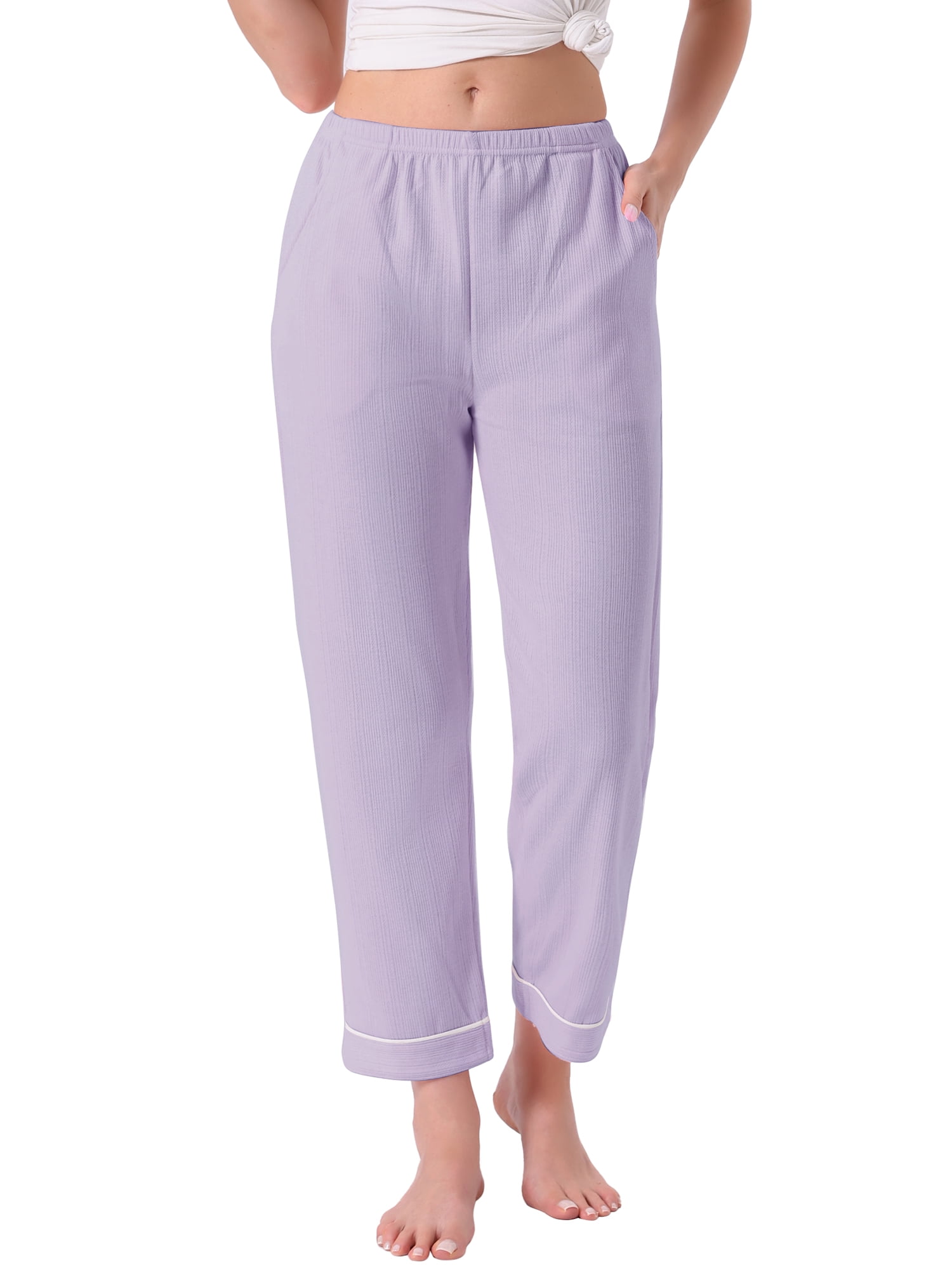 DARING DIVA Women's Cotton Knit Ribbed Elastic Waist Loungewear S Purple