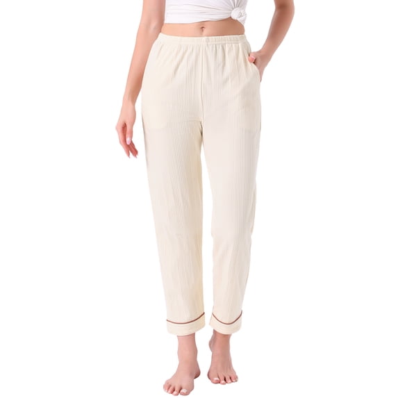 DARING DIVA Women's Cotton Knit Ribbed Elastic Waist Loungewear S White