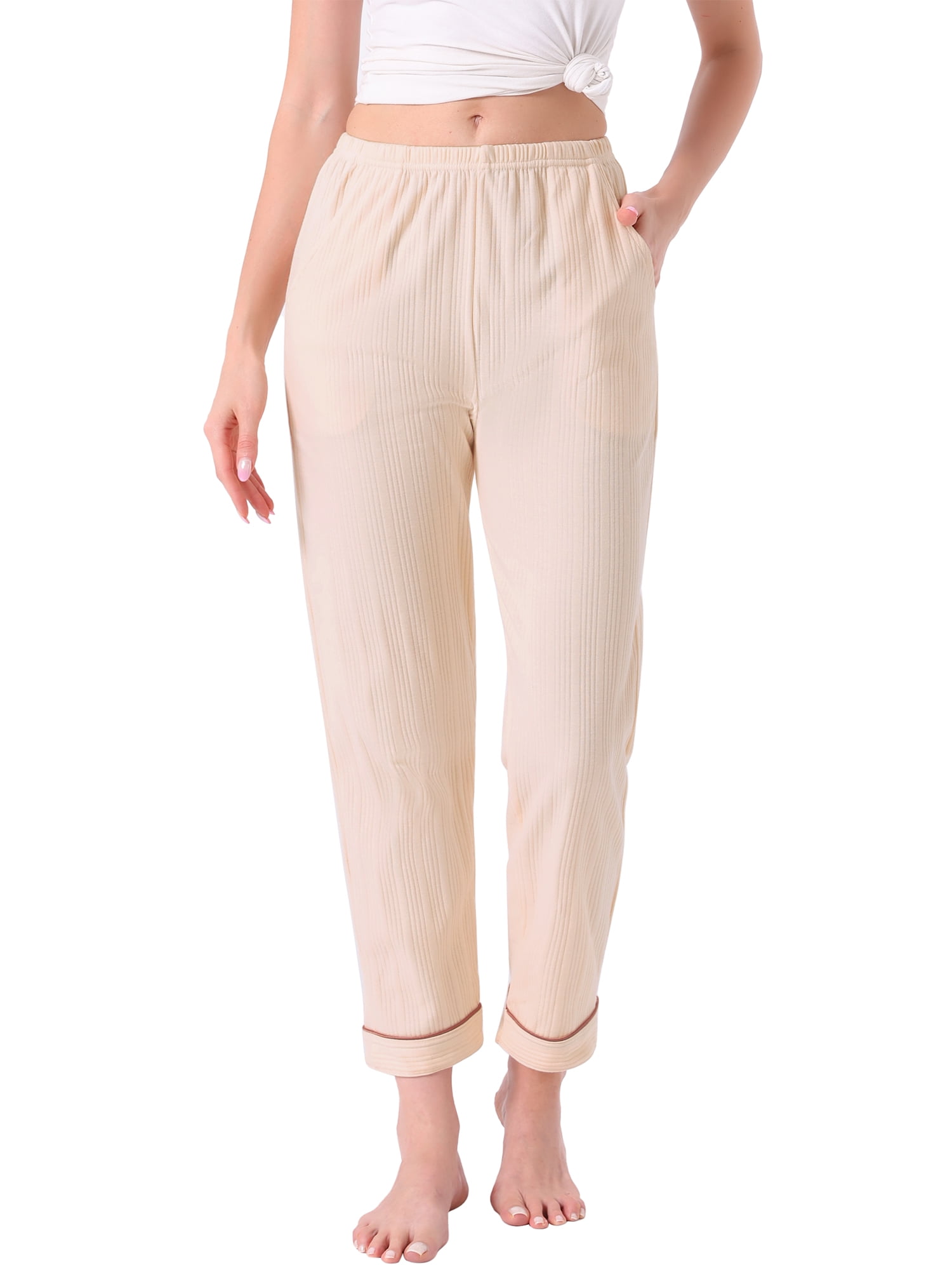 DARING DIVA Women's Cotton Knit Ribbed Elastic Waist Loungewear XS Beige