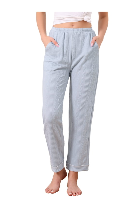Women's Cotton Knit Ribbed Elastic Waist Loungewear XS Blue