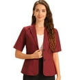 thumbnail image 1 of DARING DIVA Women's Cotton Linen Short Sleeve Blazer for Work Office S Dark Red, 1 of 5
