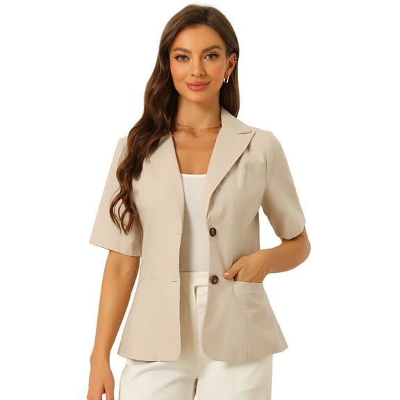 DARING DIVA Women's Cotton Linen Short Sleeve Blazer for Work Office S Khaki