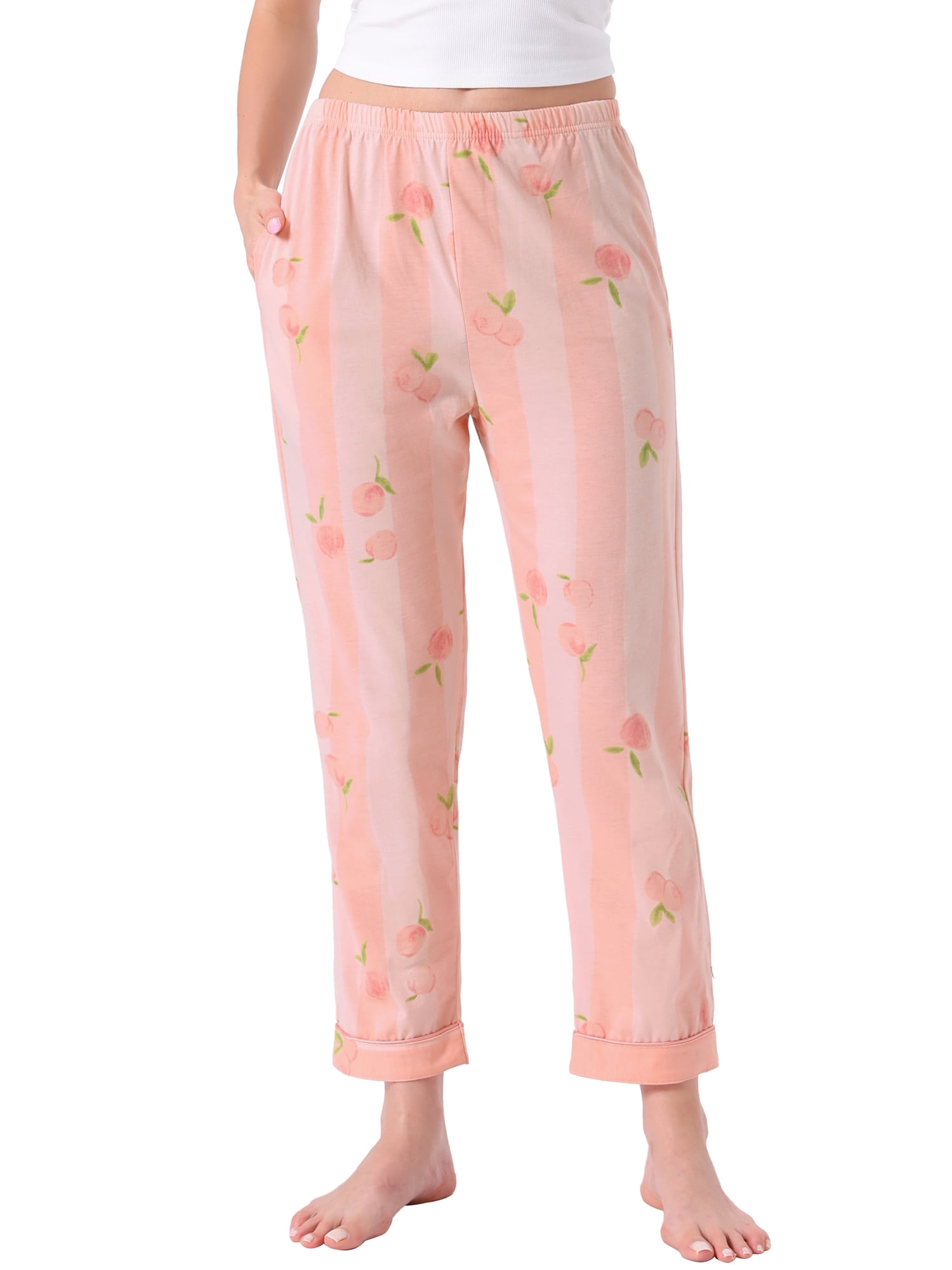 DARING DIVA Women's Cotton Plaid Elastic Waist with Pocket Lounge Pants M Pink