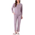 thumbnail image 1 of DARING DIVA Women's Cotton Ribbed Pullover V-neck Tops with Bottoms Pajama Sets 2XL Purple, 1 of 7