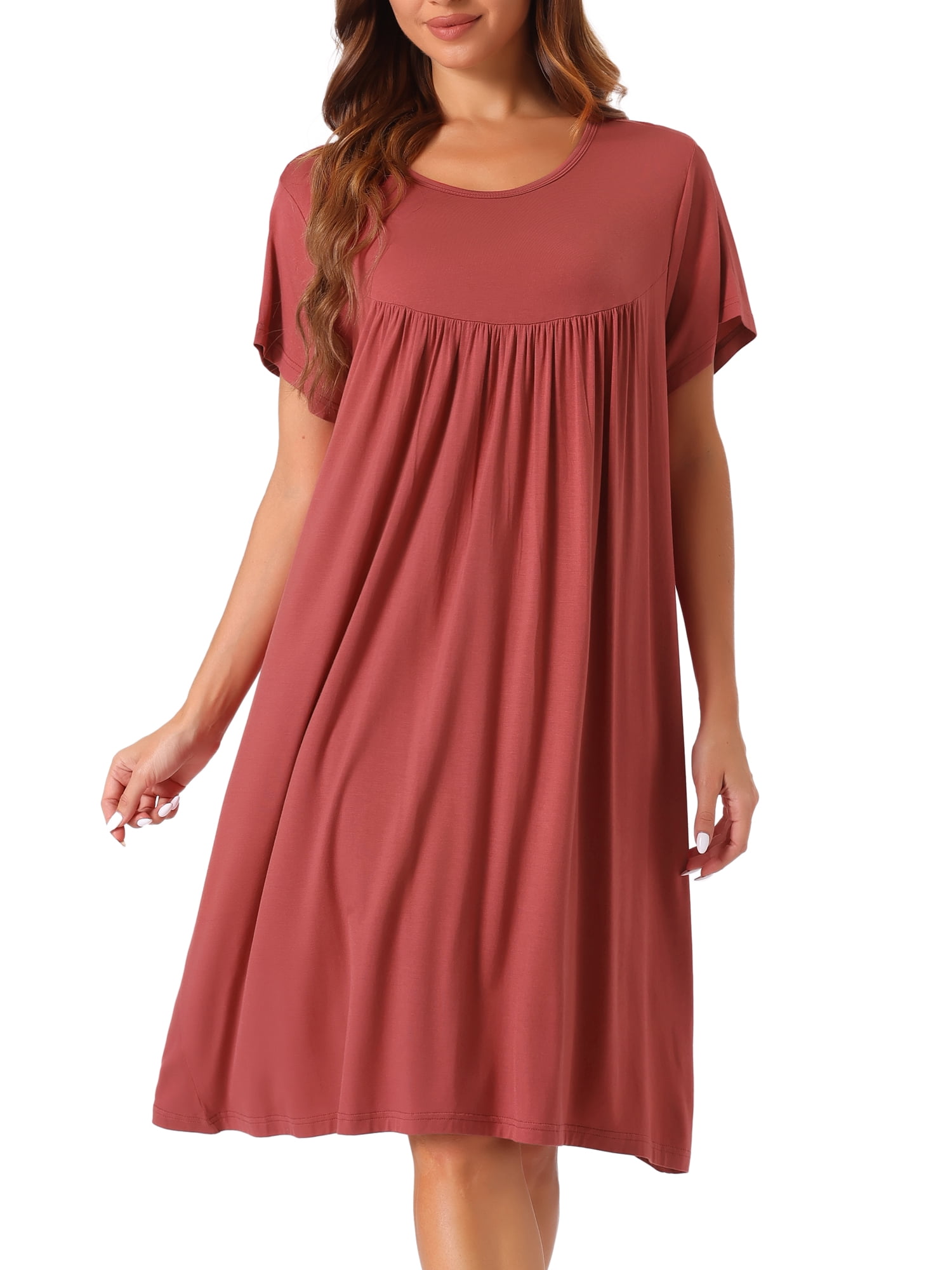 DARING DIVA Women's Cotton Sleepwear Short Sleeve Cozy Loose Sleepshirt 3XL Brick Red