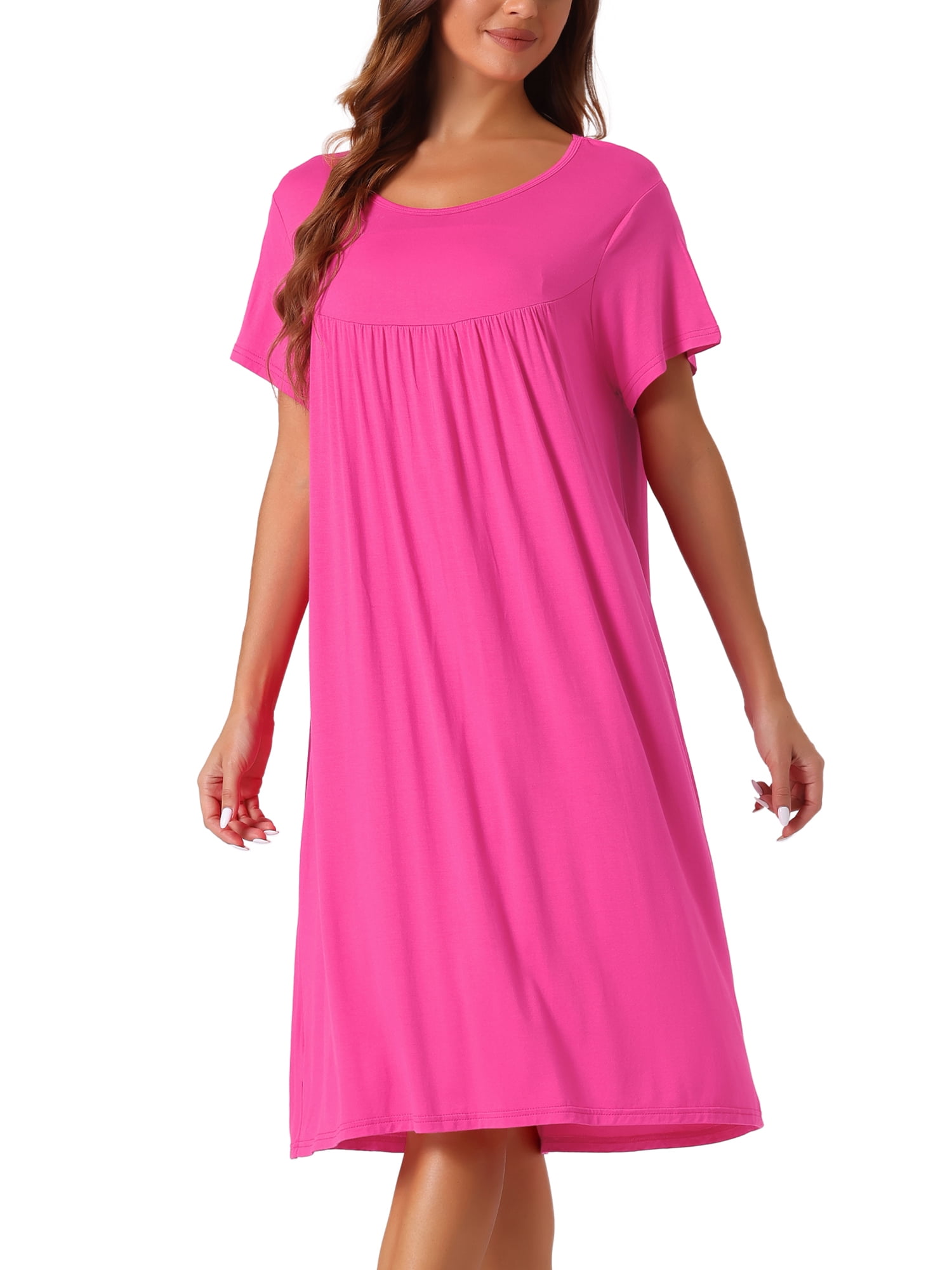 DARING DIVA Women's Cotton Sleepwear Short Sleeve Cozy Loose Sleepshirt M Rose Red