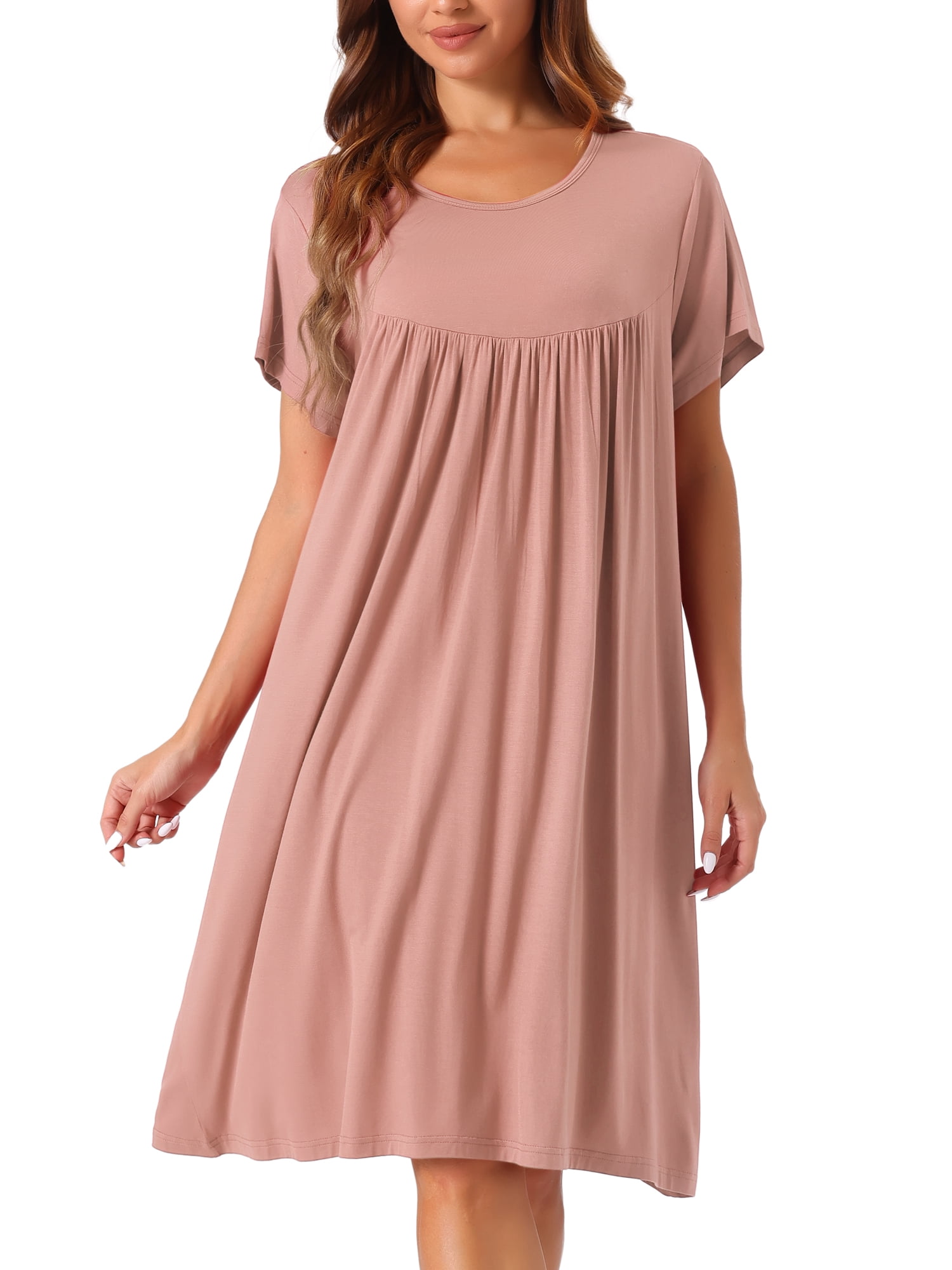 DARING DIVA Women's Cotton Sleepwear Short Sleeve Cozy Loose Sleepshirt S Pink