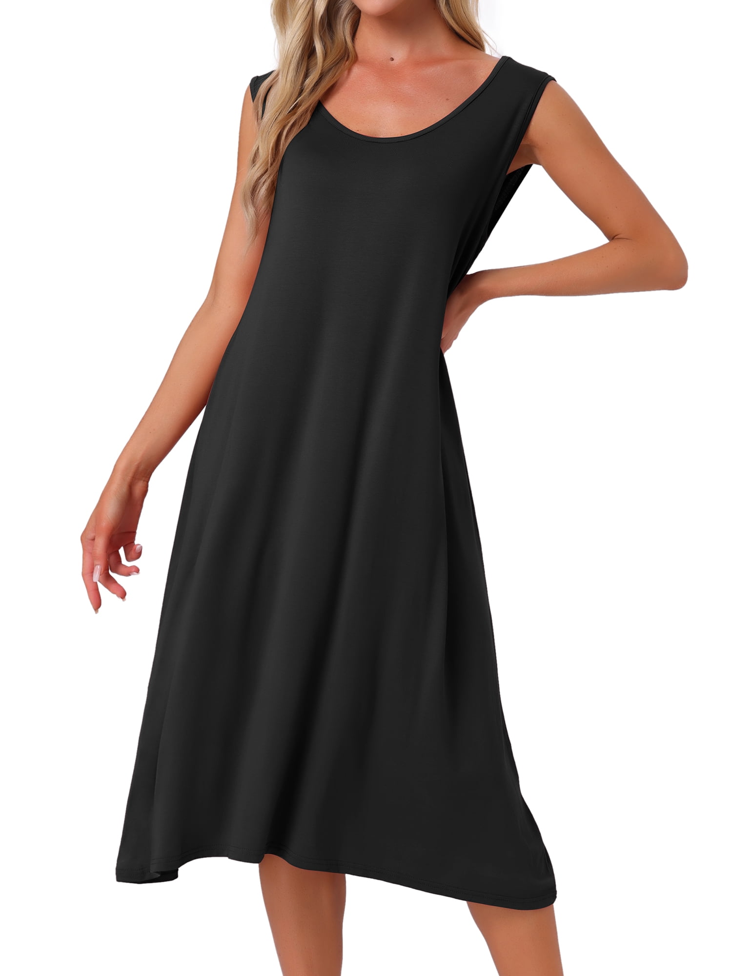DARING DIVA Women's Cotton Sleeveless Long Tank Nightdress Lounge Pajamas S Black