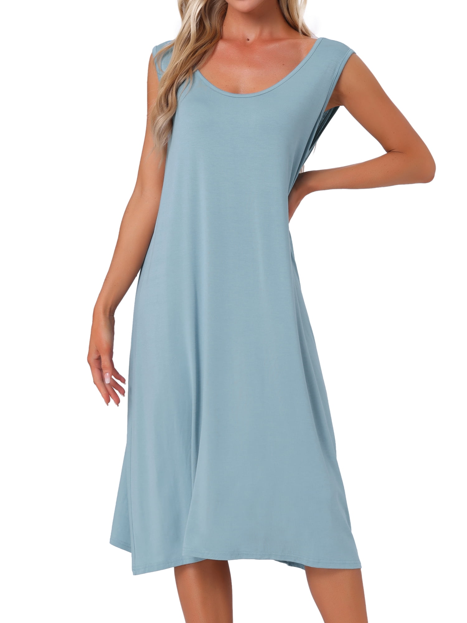 DARING DIVA Women's Cotton Sleeveless Long Tank Nightdress Lounge Pajamas S Light Blue