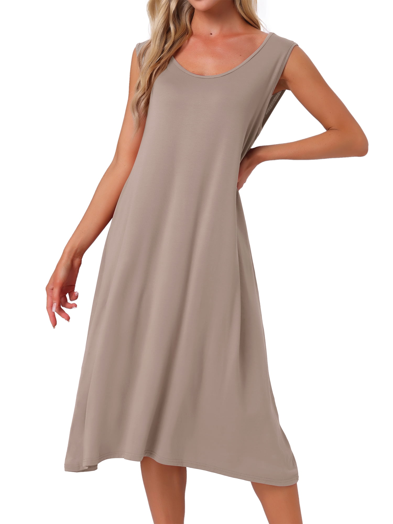 DARING DIVA Women's Cotton Sleeveless Long Tank Nightdress Lounge Pajamas XL Beige