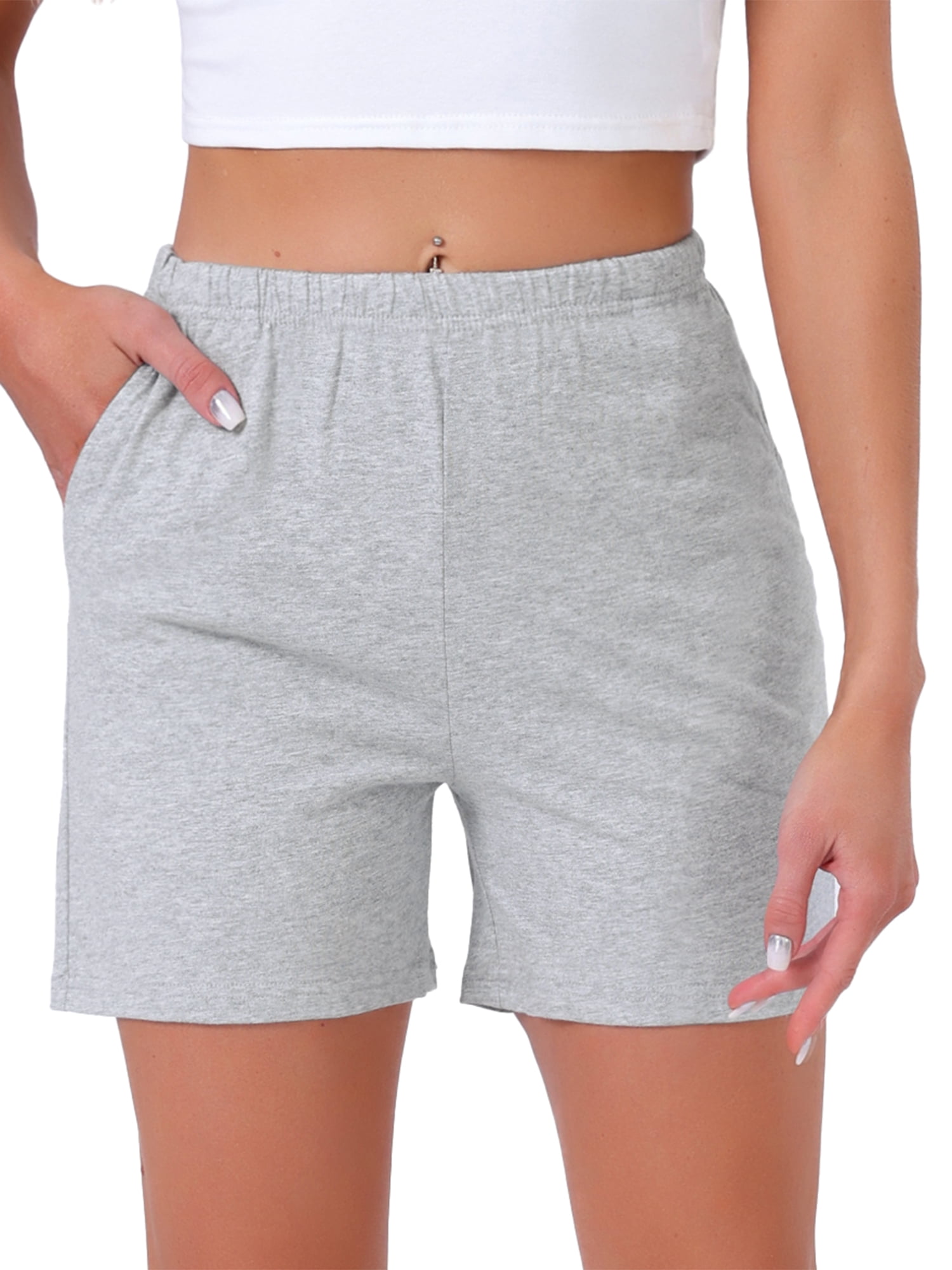 DARING DIVA Women's Cotton Soft Stretch Comfy Lounge Shorts with Pockets M Grey