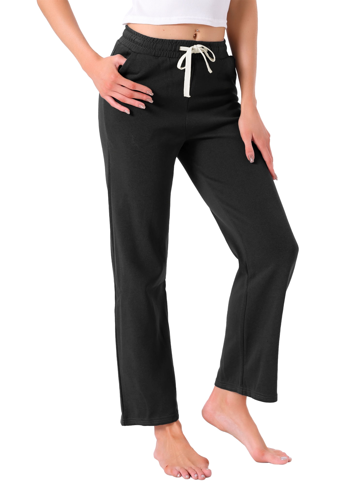 DARING DIVA Women's Cotton Straight Elastic Waist Drawstring Lounge Pants S Black