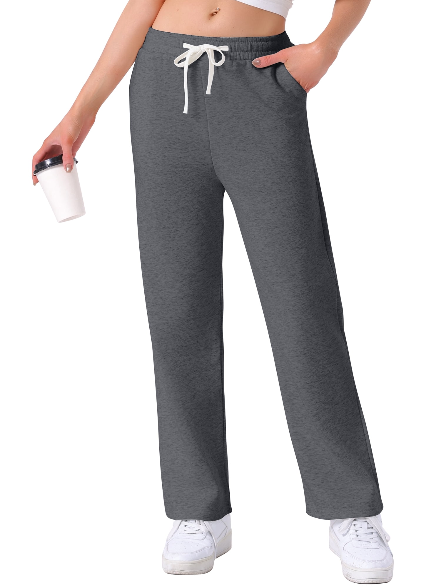 DARING DIVA Women's Cotton Straight Elastic Waist Drawstring Lounge Pants S Deep Gray