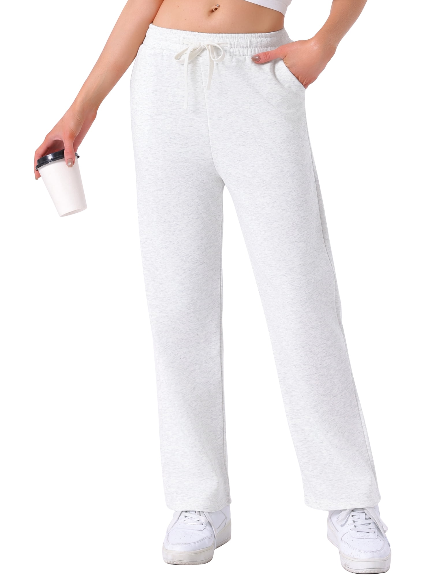 DARING DIVA Women's Cotton Straight Elastic Waist Drawstring Lounge Pants S Light Gray