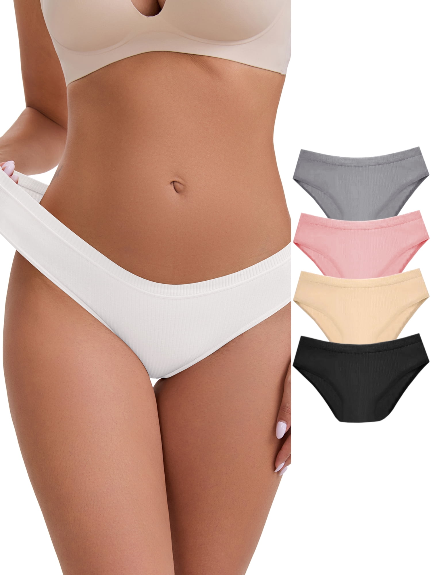 DARING DIVA Women's Cotton Underwear Basic Briefs 5Pcs L Gray, White, Black, Pink, Beige