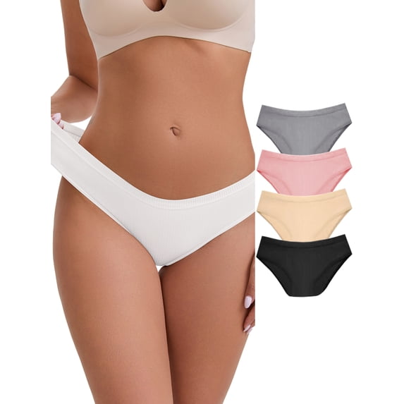 DARING DIVA Women's Cotton Underwear Basic Briefs 5Pcs L Gray, White, Black, Pink, Beige