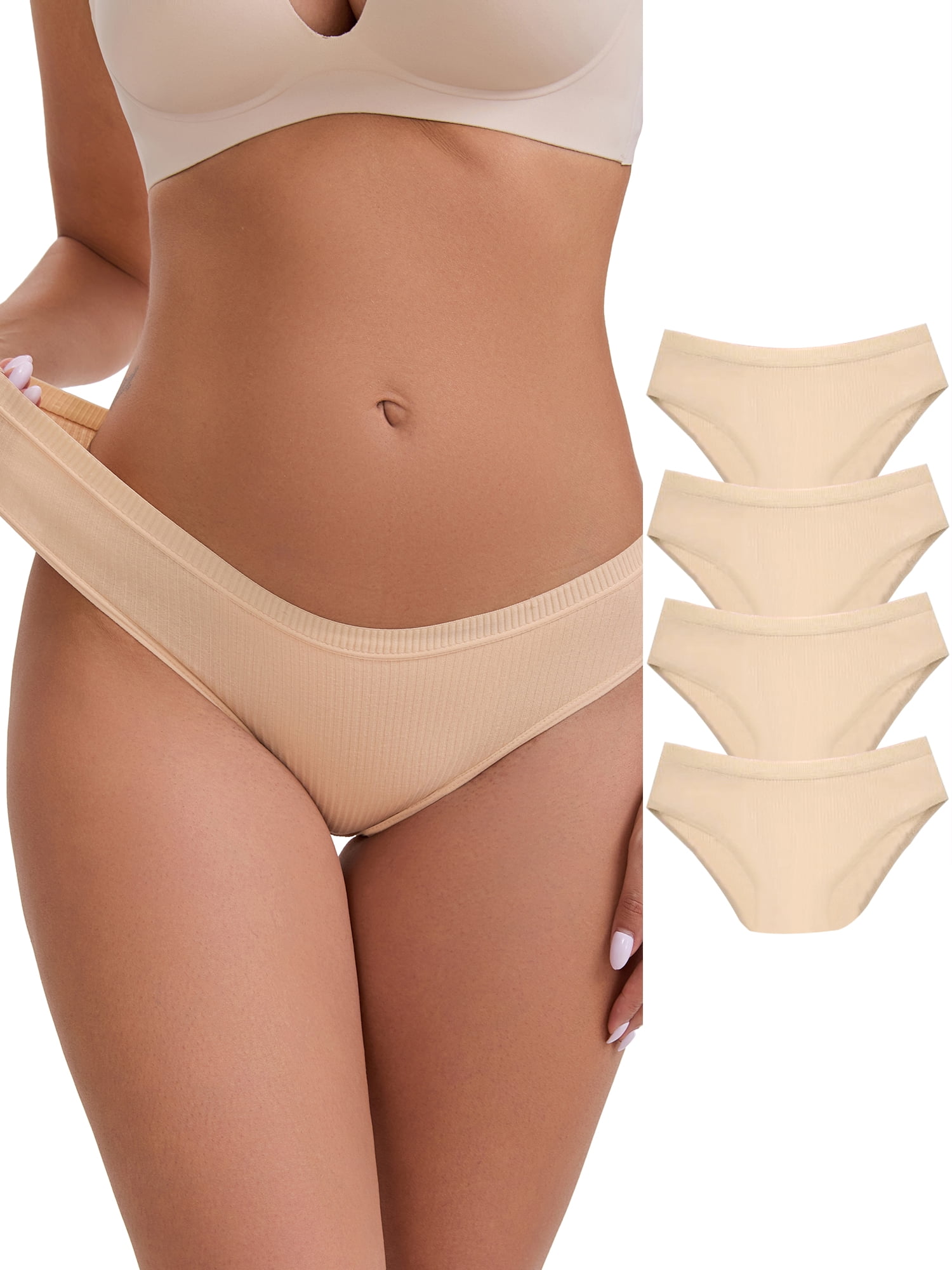 DARING DIVA Women's Cotton Underwear Basic Briefs 5Pcs M Beige