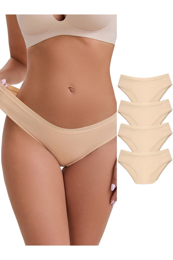 Women's Cotton Underwear Basic Briefs 5Pcs XL Beige